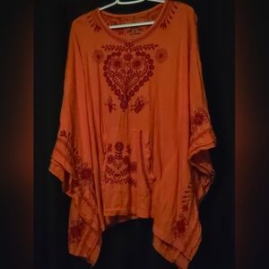 JW Los Angeles Embroidered Orange Women's Poncho Size Med
